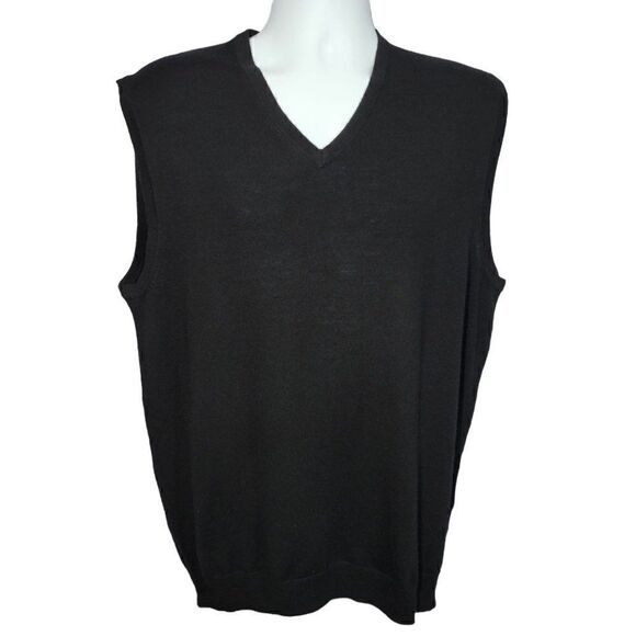 Jos. A. Bank Traveler Sweater Vest Mens Large Merino Wool V- Neck Black Office - Picture 1 of 10